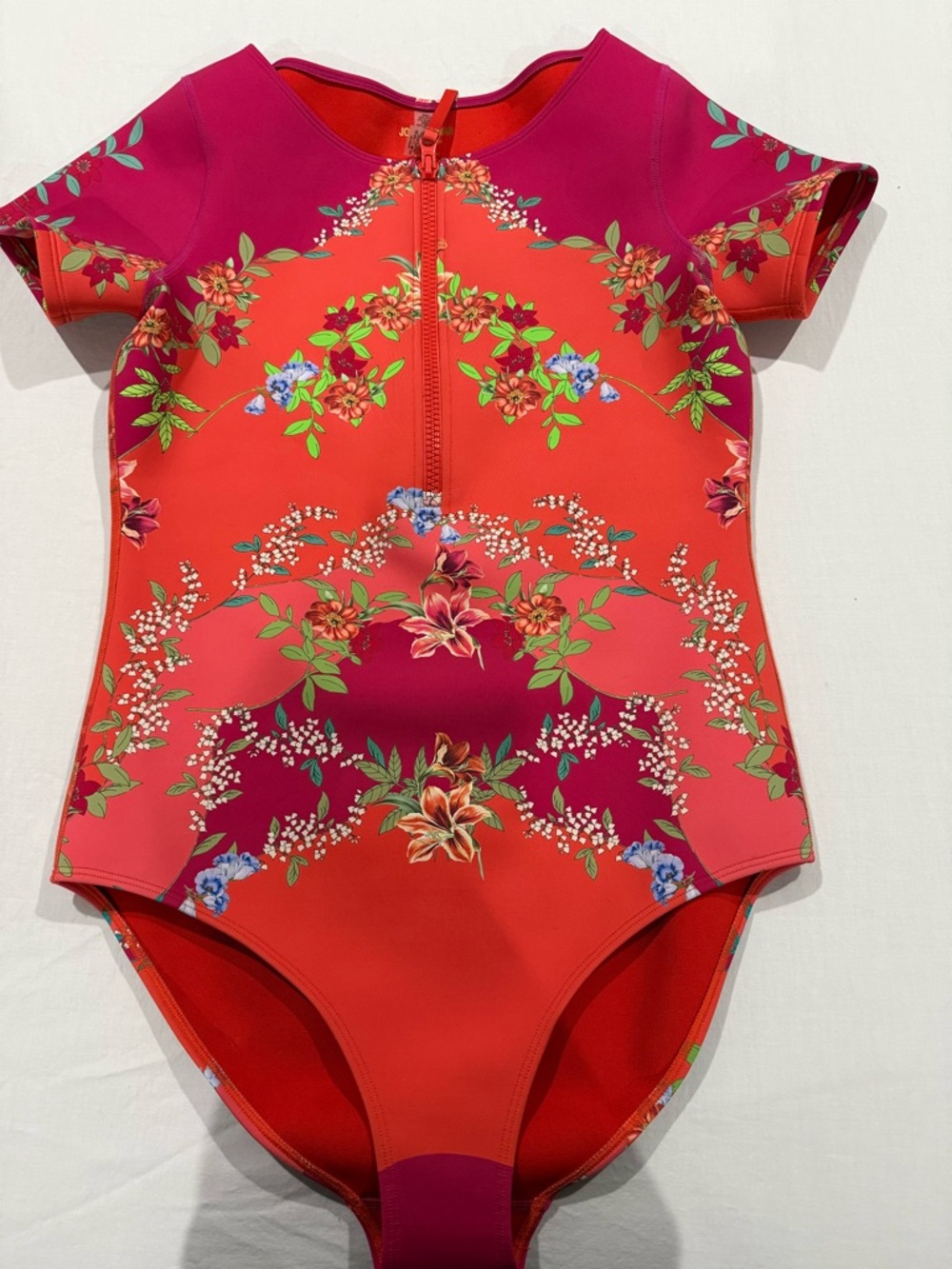 Johnny Was Red and Fuchsia Floral One-Piece Swimsuit